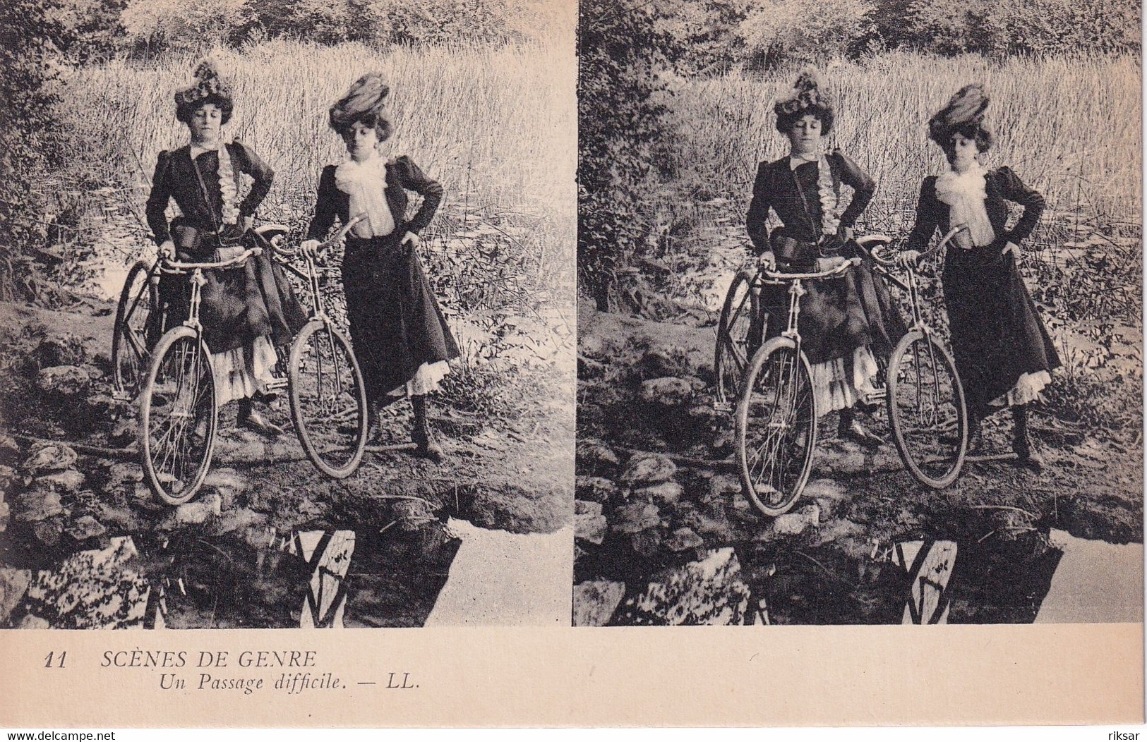 CARTE STEREO(UN PASSAGE DIFFICILE) BICYCLETTE - Cartes Stéréoscopiques