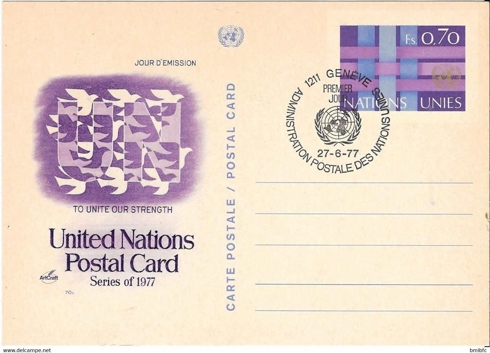 United Nations Postal Card Series Of 1977  - GENEVE PREMIER JOUR  27-6-77 - Brieven En Documenten