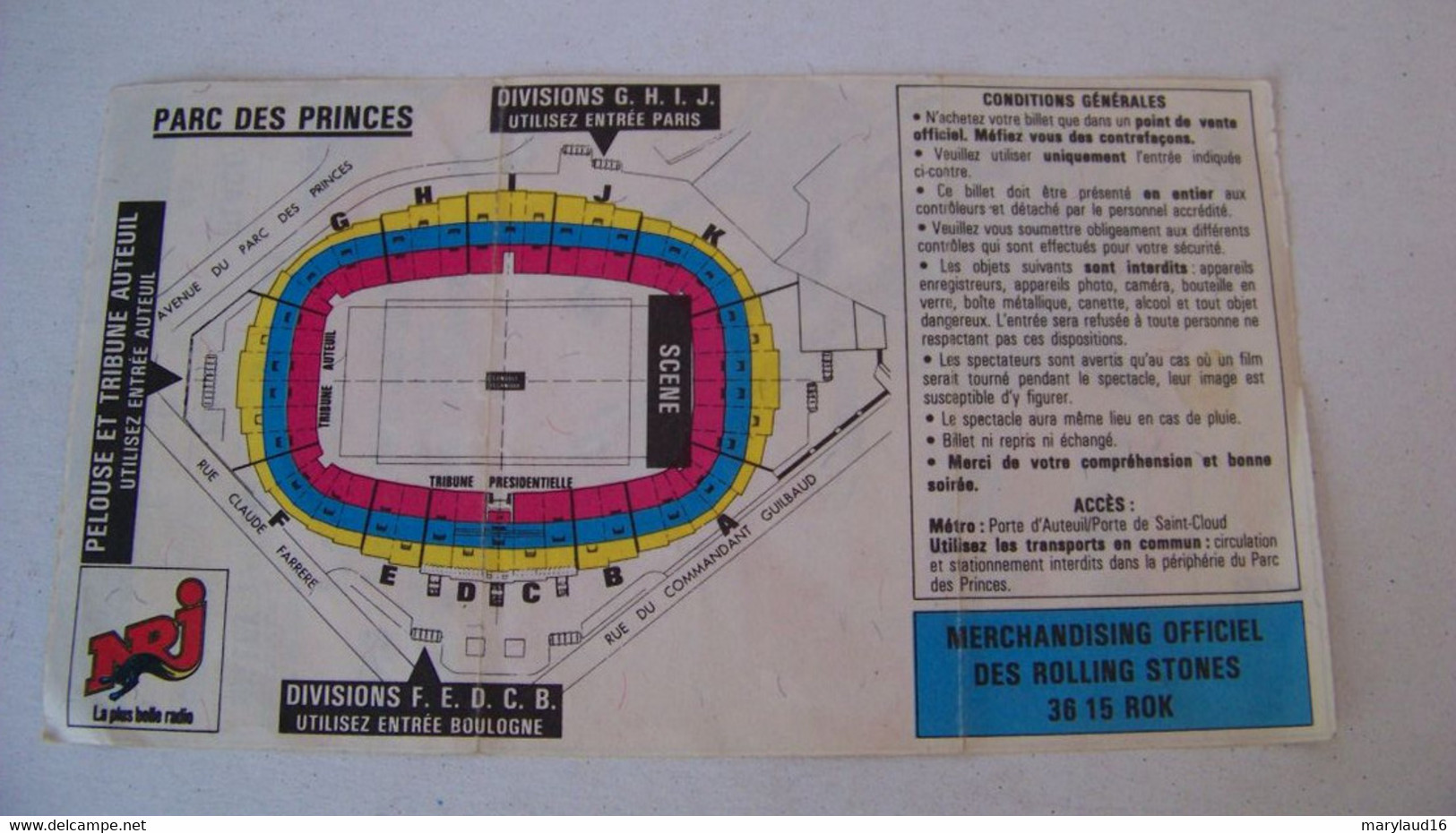 TICKET CONCERT ROLLING STONES PARIS PARC DES PRINCES 25/06/1990 URBAN JUNGLE - Konzertkarten