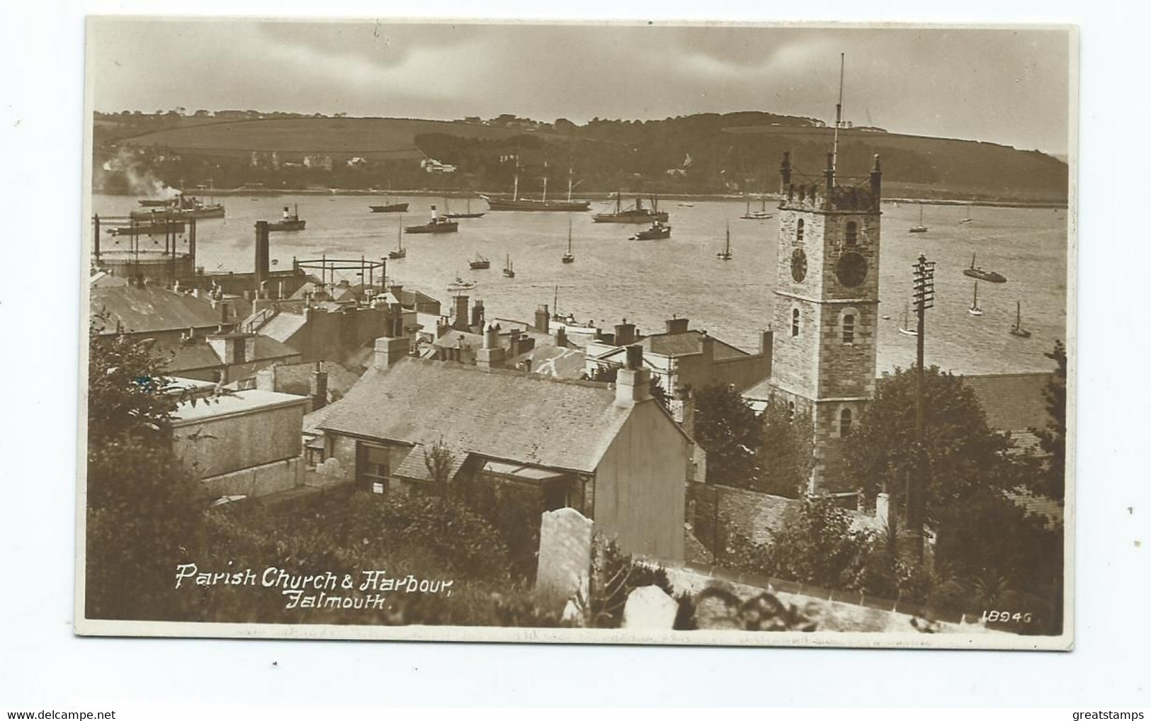 Cornwall Postcard Falmouth Parish Church And Harbour .unused Rp - Falmouth