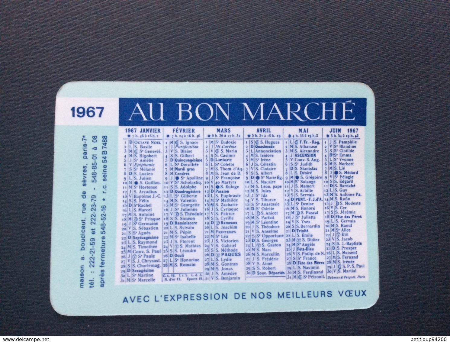 CALENDRIER AU BON MARCHE  Année 1967 - Petit Format : 1961-70