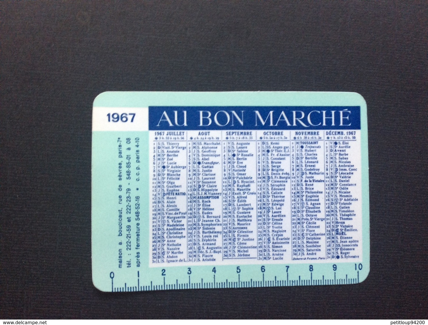 CALENDRIER AU BON MARCHE  Année 1967 - Petit Format : 1961-70