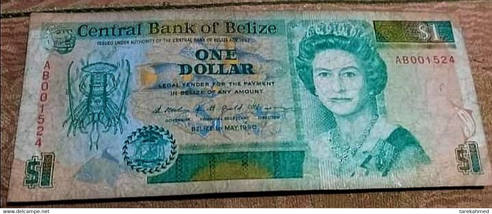 Belize $1 Dollar 1990 AA P-5 . Queen Elizabeth II . - Belice