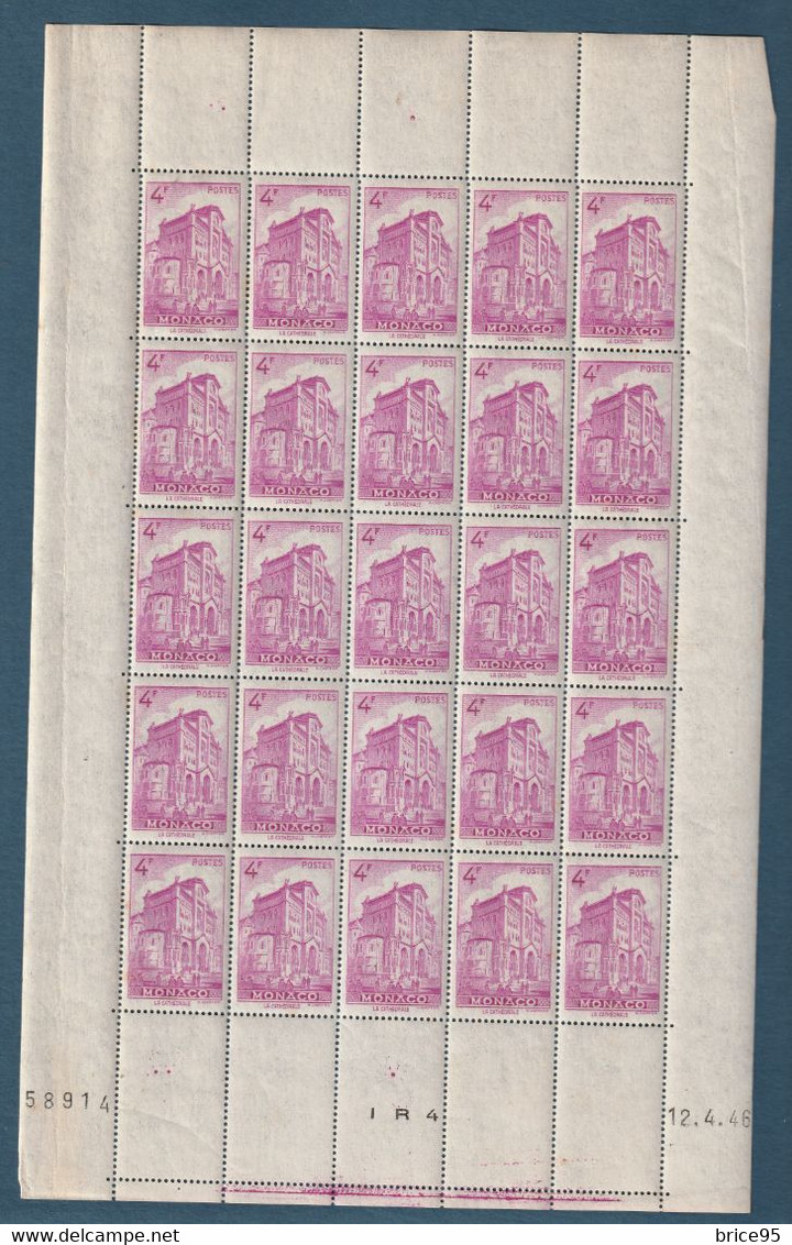 ⭐ Monaco - YT N° 278 ** - Feuille Coin Daté - Neuf Sans Charnière Avec Adhérence Et Plié - 1946 ⭐ - Unused Stamps