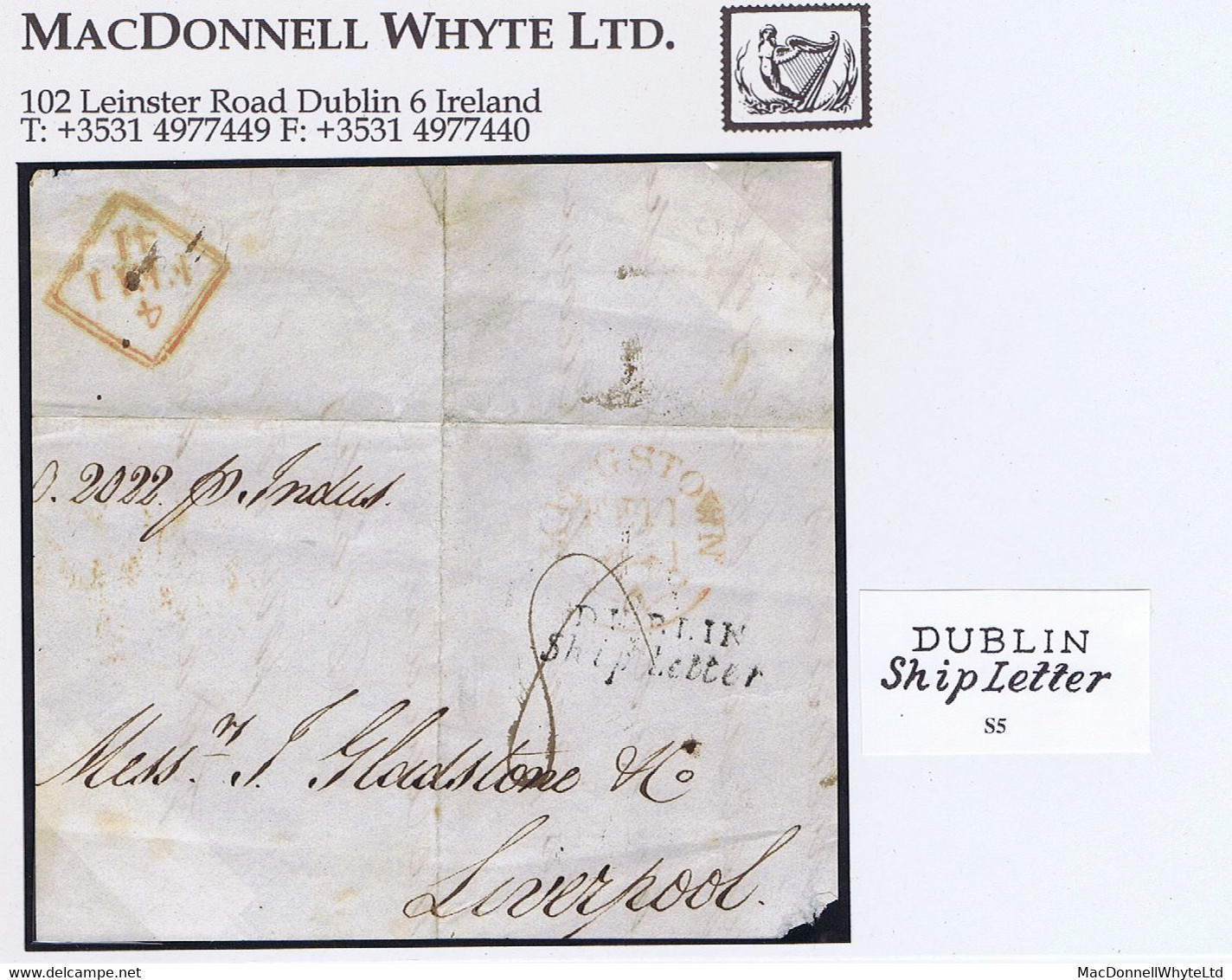 Ireland Maritime Dublin 1841 Front And Part Back KINGSTOWN FE 11 1841 And DUBLIN/Ship Letter On Face - Prefilatelia