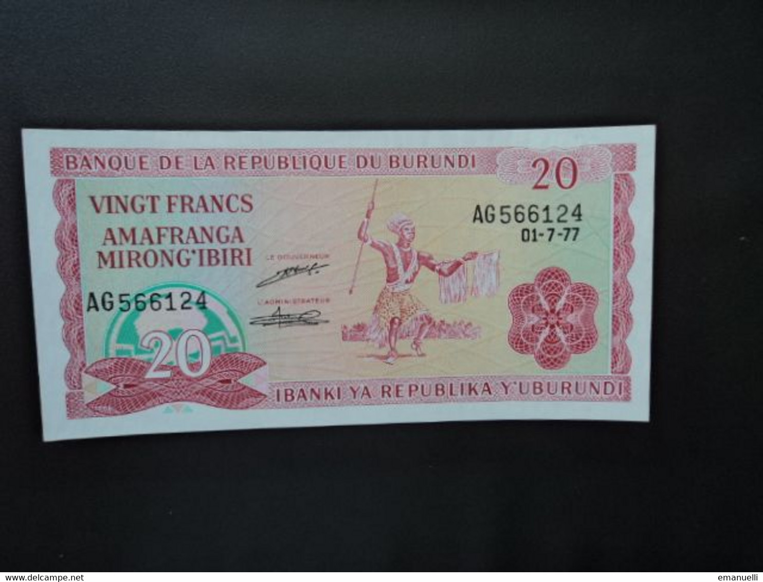 BURUNDI * : 20 FRANCS   01-7-1977     P 27a       NEUF ** - Burundi