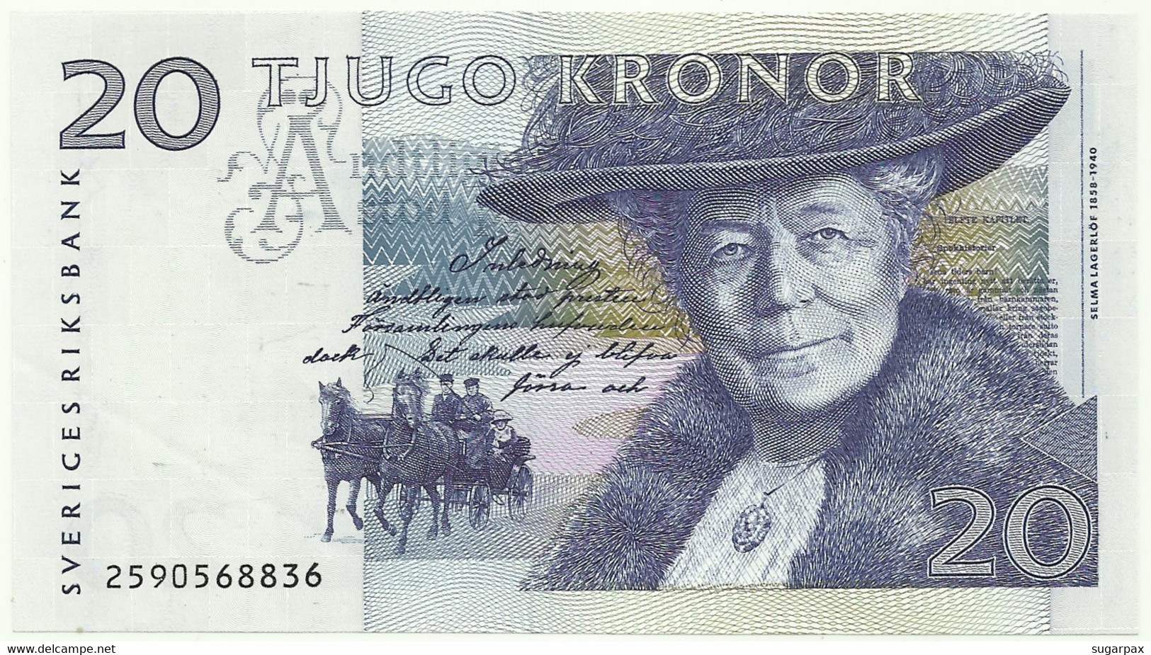 Sweden - 20 Kronor - 1992 - Pick 61.a - 130x72 Mm - Selma Lagerlöf - Svezia