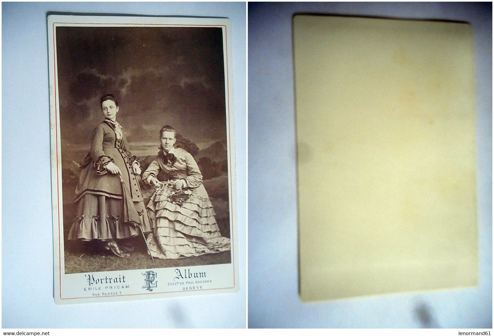 PHOTO  GRAND CDV 19 EME FEMME SOEUR ROBE MODE   Cabinet EMILE PRICAM   A GENEVE SUISSE - Oud (voor 1900)