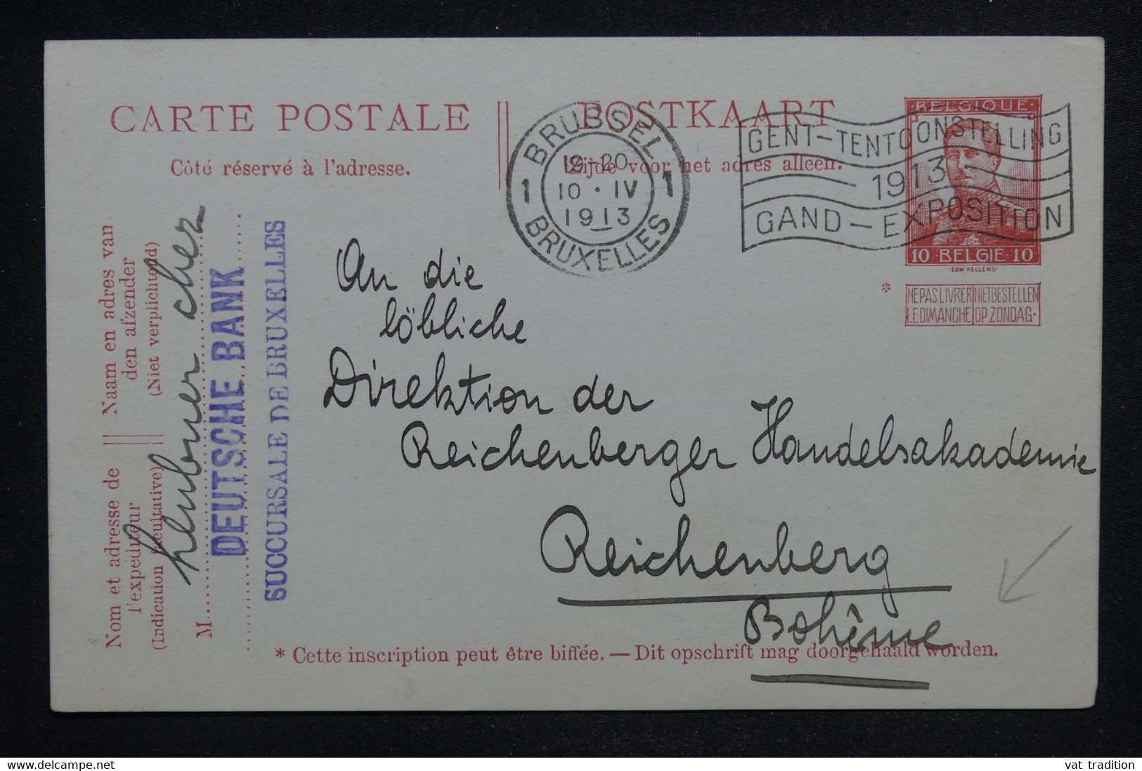 BELGIQUE - Entier Postal De Bruxelles Pour L'Allemagne En 1913 - L 124341 - Briefkaarten 1909-1934