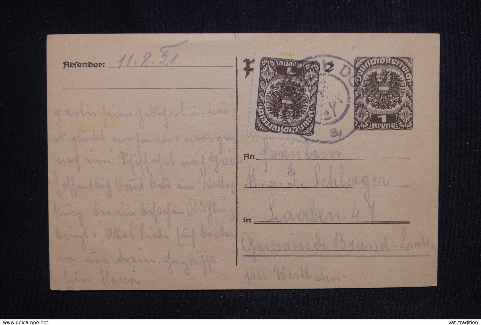 AUTRICHE - Entier Postal + Complément  En 1921 - L 124356 - Otros & Sin Clasificación