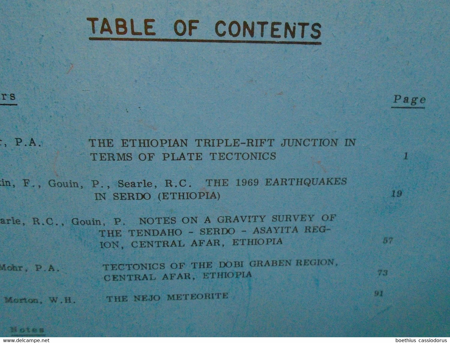 ETHIOPIE : BULLETIN OF THE GEOPHYSICAL OBSERVATORYN HAILE SELLASSIE I UNIVERSITY ADDIS ABABA ETHIOPIA - Sciences De La Terre