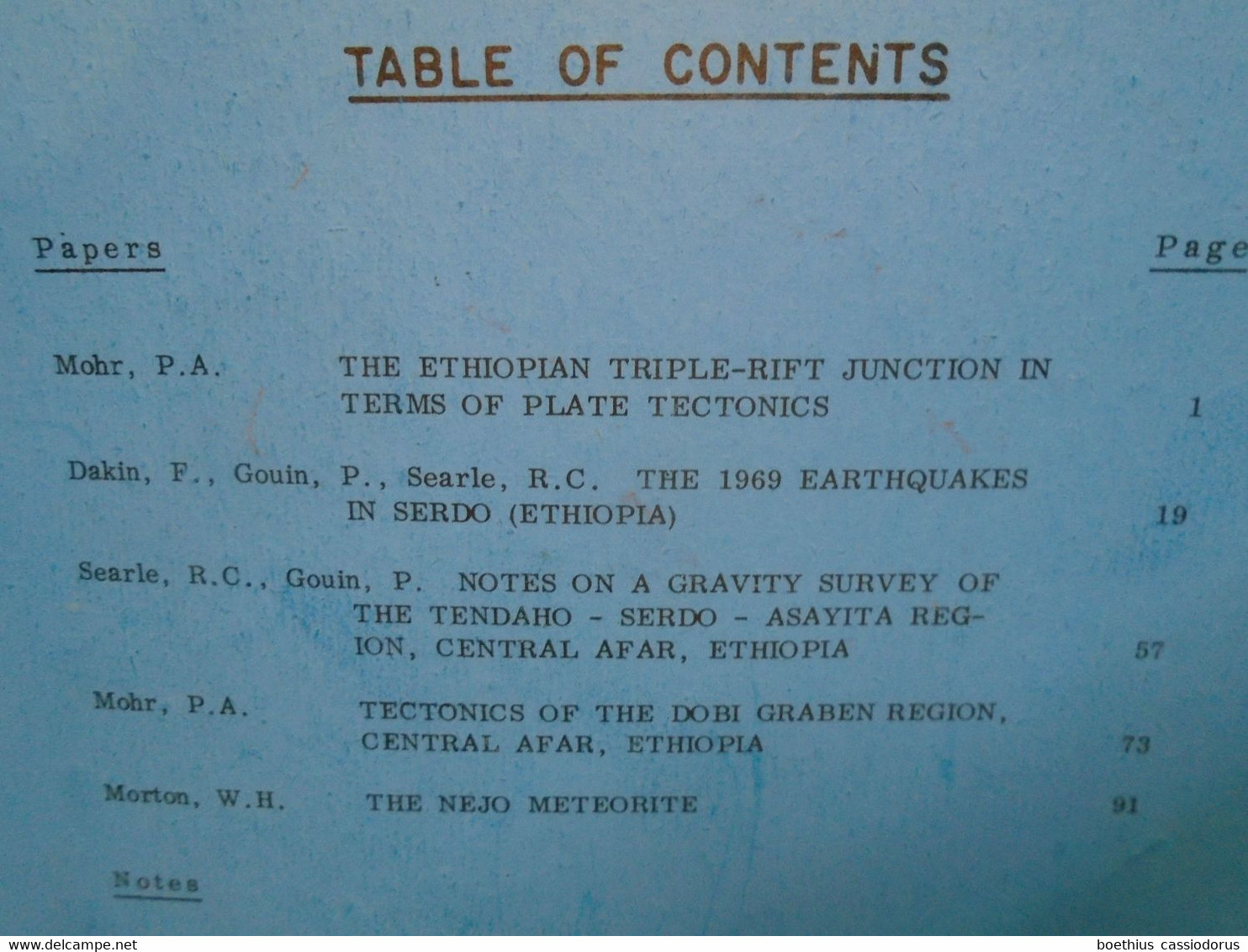 ETHIOPIE : BULLETIN OF THE GEOPHYSICAL OBSERVATORYN HAILE SELLASSIE I UNIVERSITY ADDIS ABABA ETHIOPIA - Sciences De La Terre