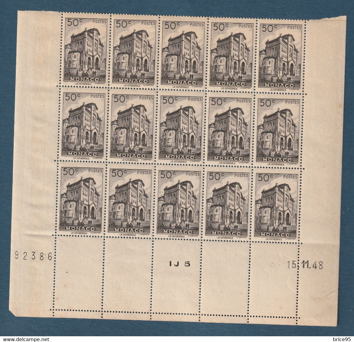 ⭐ Monaco - YT N° 307 ** - Feuille Coin Daté - Neuf Sans Charnière Avec Très Légère Adhérence - 1948 à 1949 ⭐ - Unused Stamps