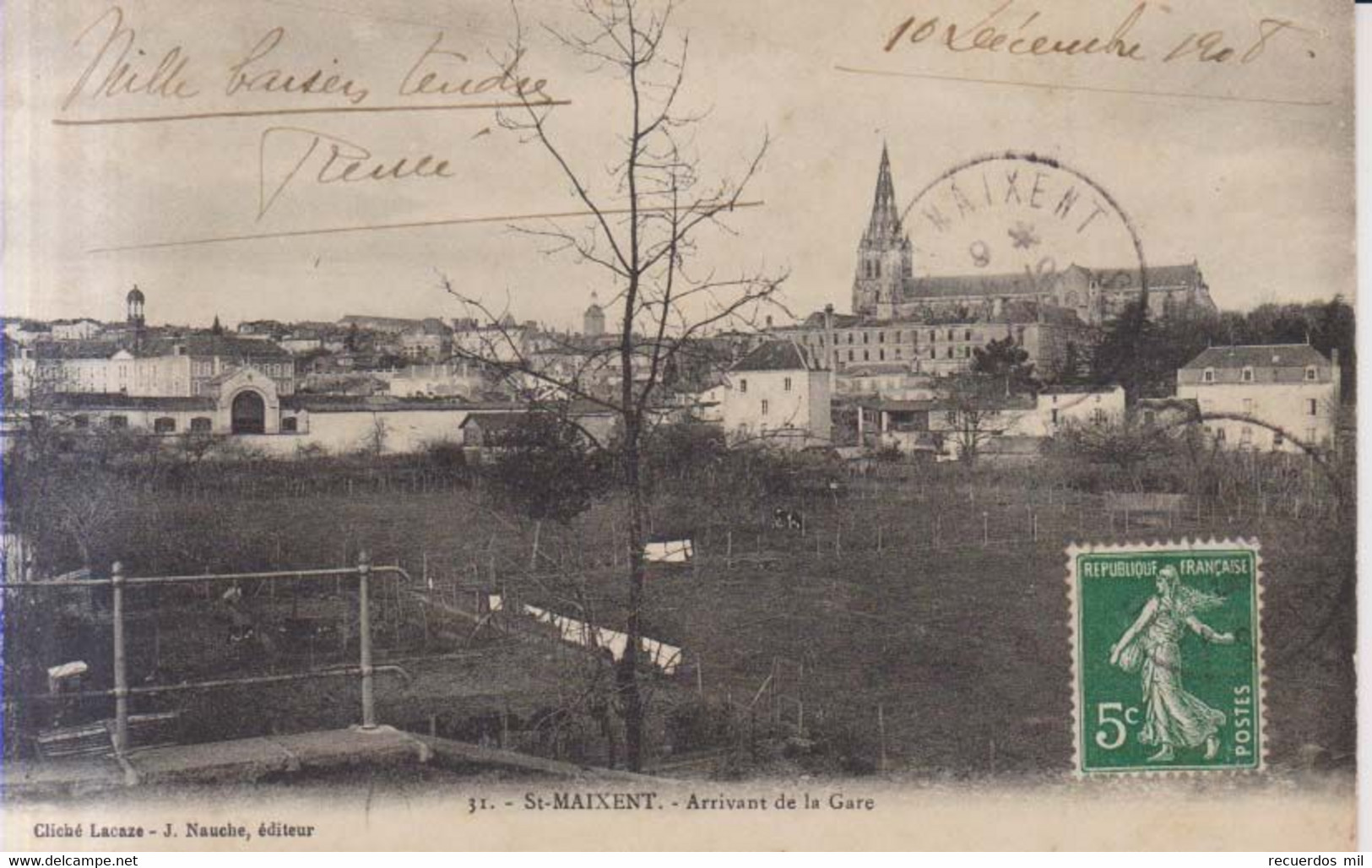 St Maixent Arrivant De La Gare   1908 - Saint Maixent L'Ecole