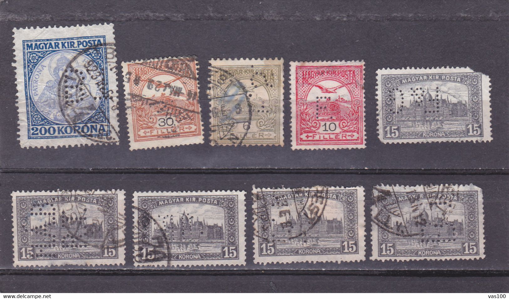 LOT 9 Stamps Commercial Patent,diff Perfin,perfores HUNGARY. - Perforiert/Gezähnt