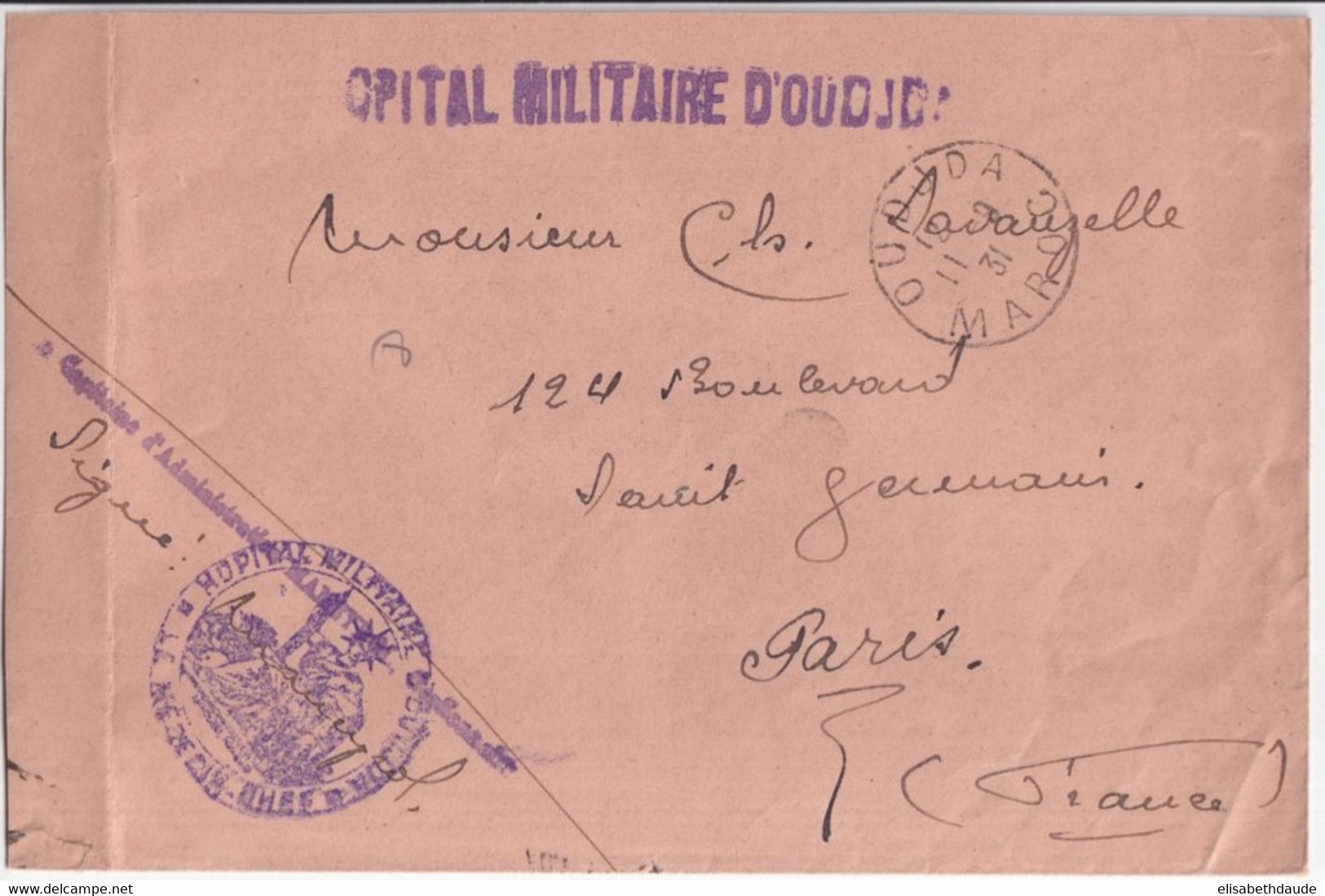 1931 - MAROC HOPITAL MILITAIRE ! - ENVELOPPE FM De OUDJA ! => PARIS - Militaire Stempels Vanaf 1900 (buiten De Oorlog)
