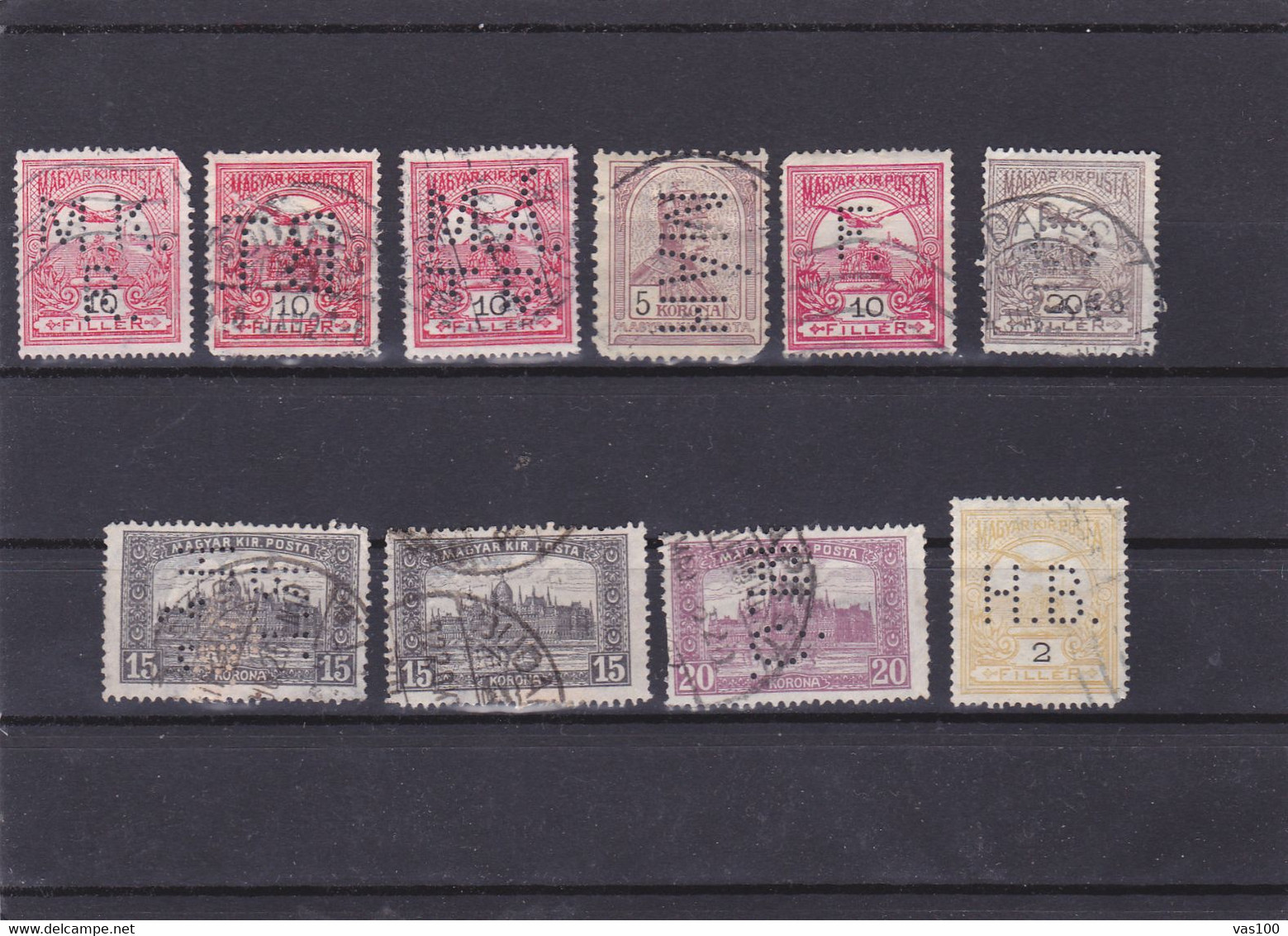 LOT 10 Stamps Commercial Patent,diff Perfin,perfores HUNGARY  See Scan. - Perforés