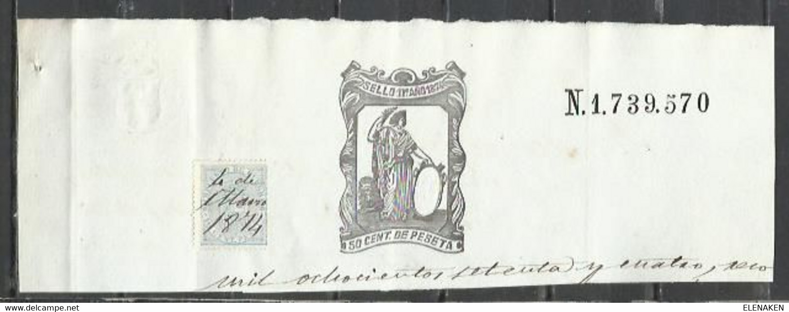 T13-SELLO FISCAL TIMBROLOGIA PAPEL SELLADO 1874 CON IMPUESTO DE GUERRA . SPAIN REVENUE. - Used Stamps