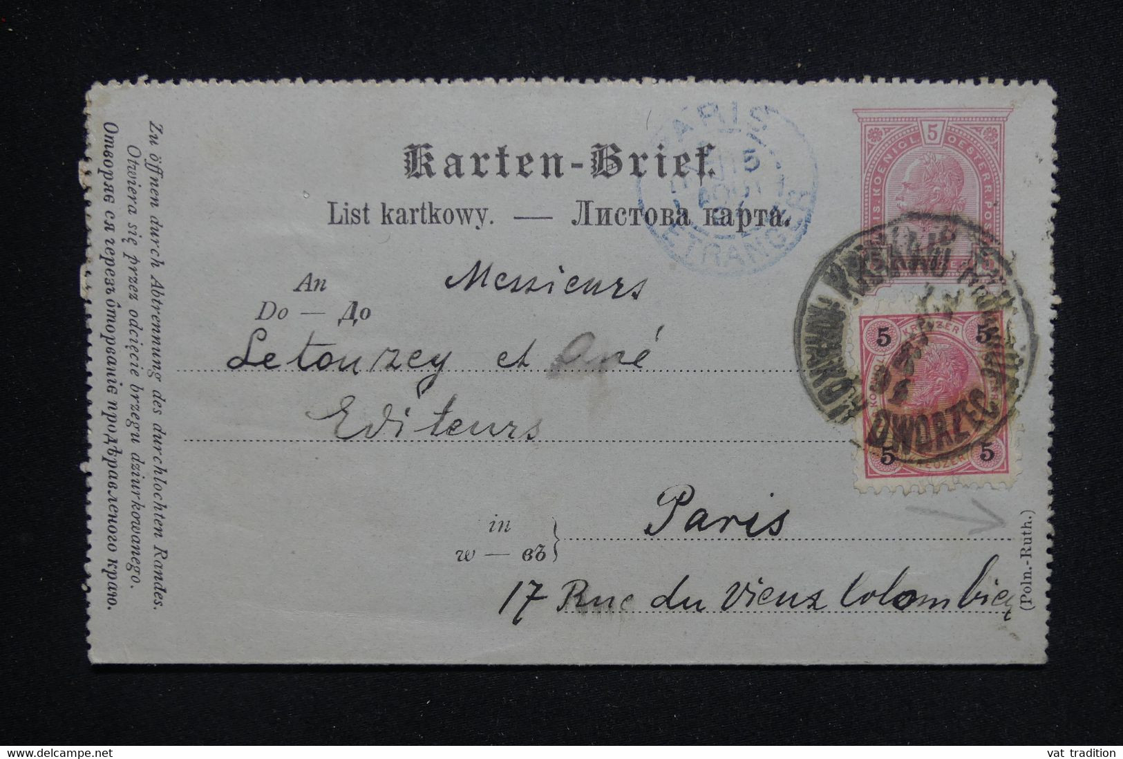 AUTRICHE - Entier Postal De Cracovie Pour La France En 1894 - L 124417 - Otros & Sin Clasificación