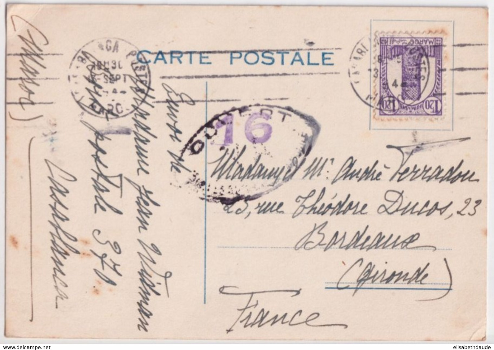 1944 - MAROC - CARTE Avec CENSURE De CASABLANCA - TEXTE ! => BORDEAUX - Lettres & Documents