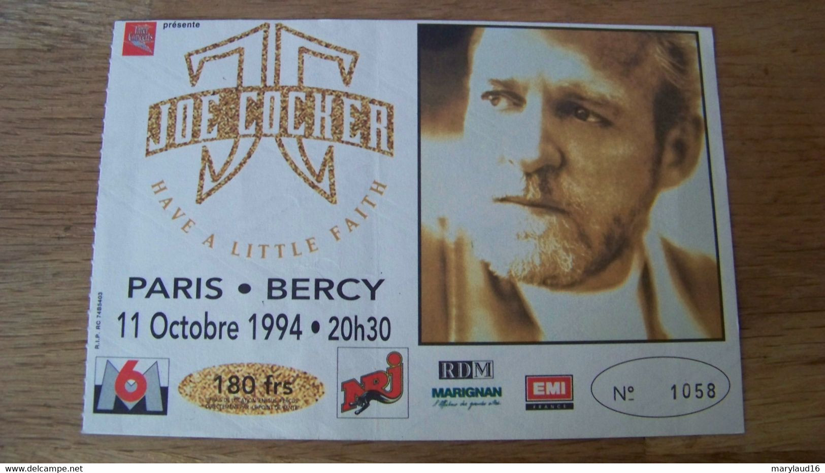 TICKET CONCERT Joe Cocker 11/06/1994 Paris Bercy - Konzertkarten