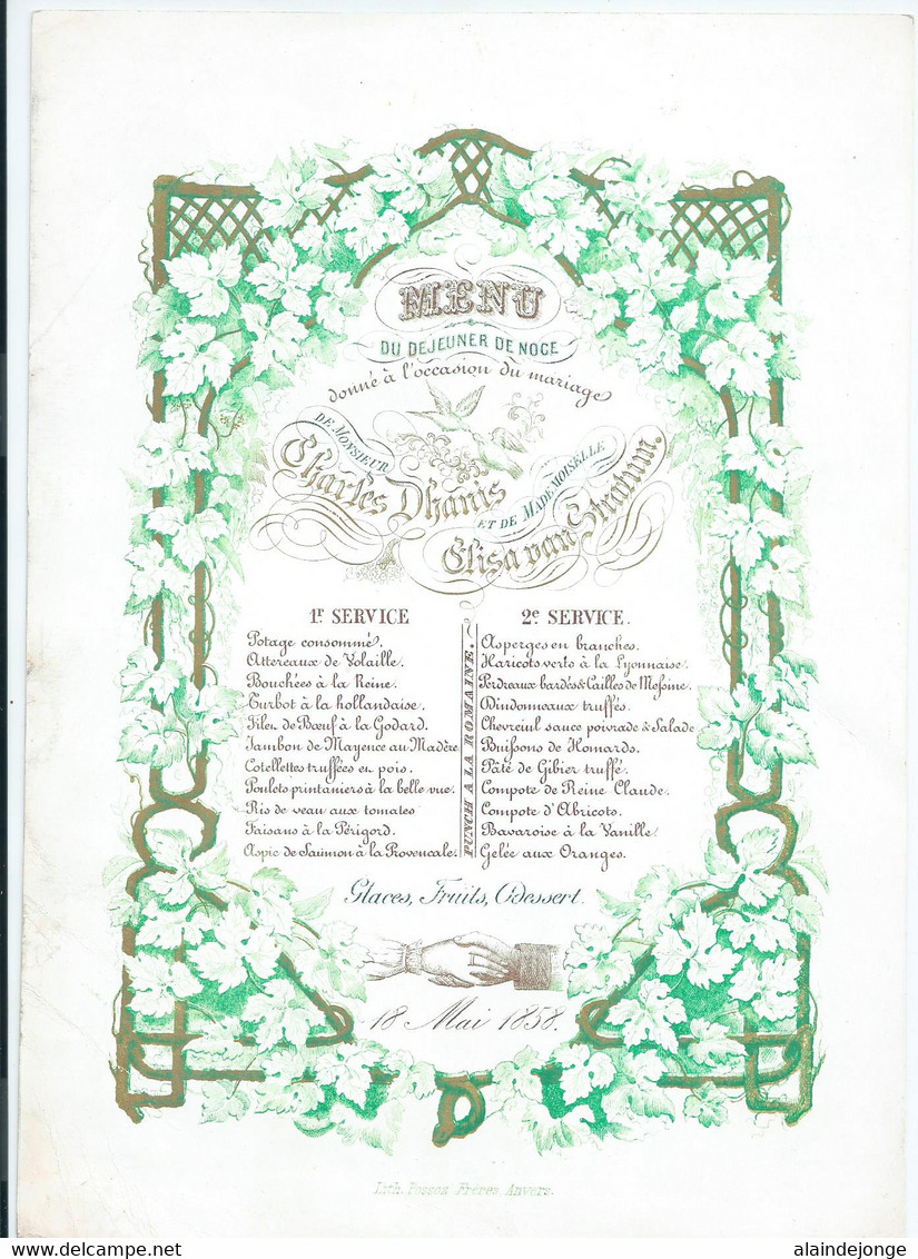 Carte Porcelaine - Porseleinkaart - Anvers - Antwerpen - Menu Du Déjeuner De Noce - 18 Mai 1858 - 24x17cm - Ref. 1 - Porzellan