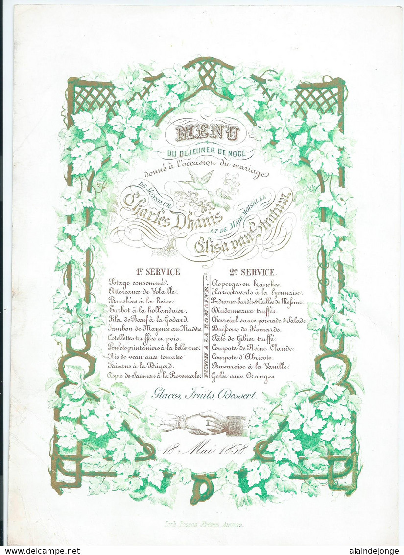 Carte Porcelaine - Porseleinkaart - Anvers - Antwerpen - Menu Du Déjeuner De Noce - 18 Mai 1858 - 24x17cm - Ref. 1 - Porcelaine