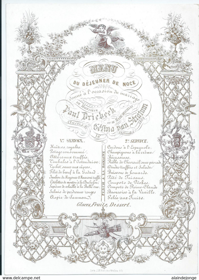 Carte Porcelaine - Porseleinkaart - Anvers - Antwerpen  - Menu Du Déjeuner De Noce - 16 Sept. 1862 - 24x17cm - Ref. 3 - Porcelaine