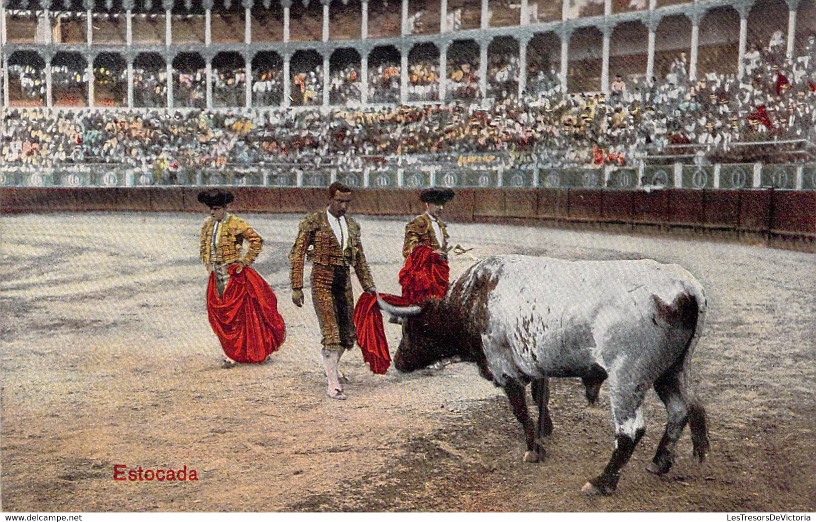 CPA Colorisée- Corrida De Toros - Estocada - Toreador - Arêne - Taureau - Corrida