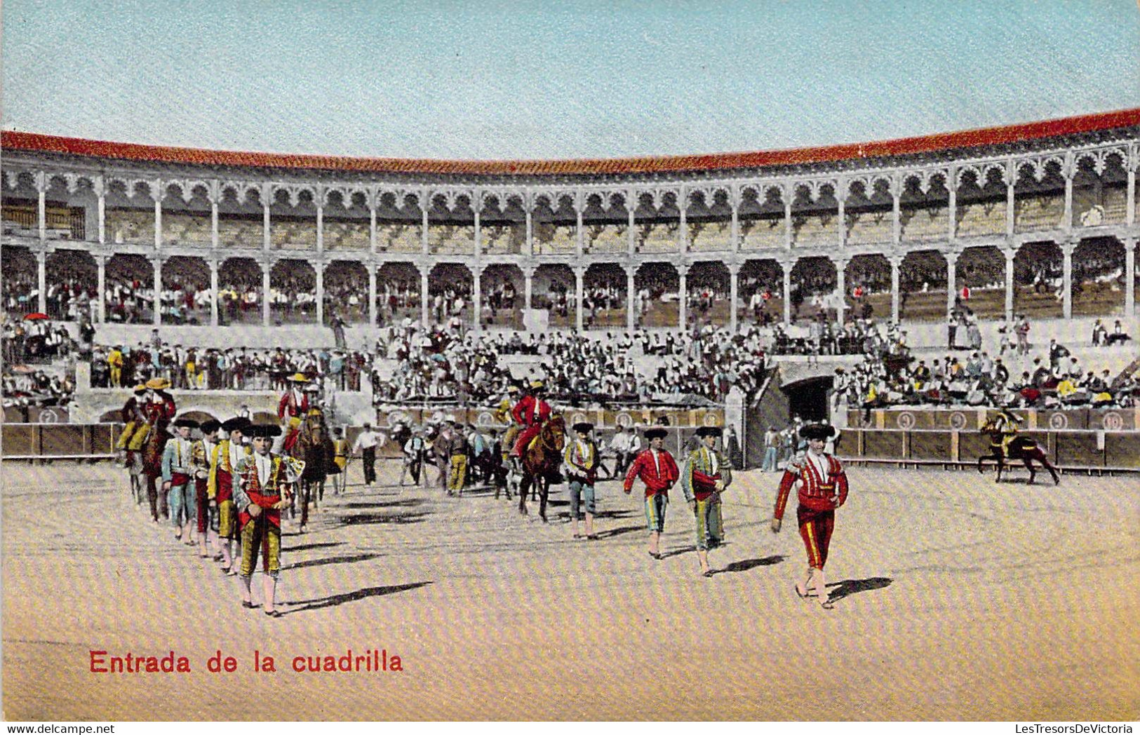 CPA Colorisée- Corrida De Toros - Entrada De La Cuadrilla - Toreador - Arêne - Taureau - Cheval - Stierkampf