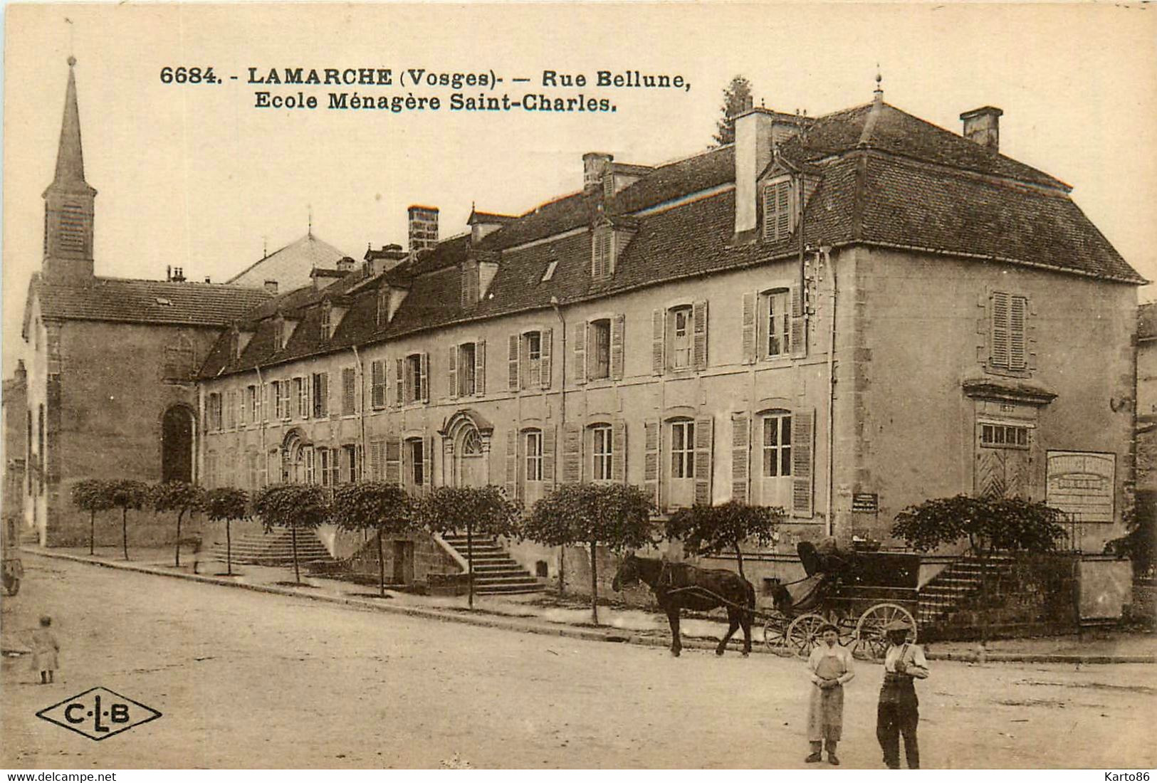 Lamarche * La Rue Bellune * école Ménagère St Charles * Attelage - Lamarche