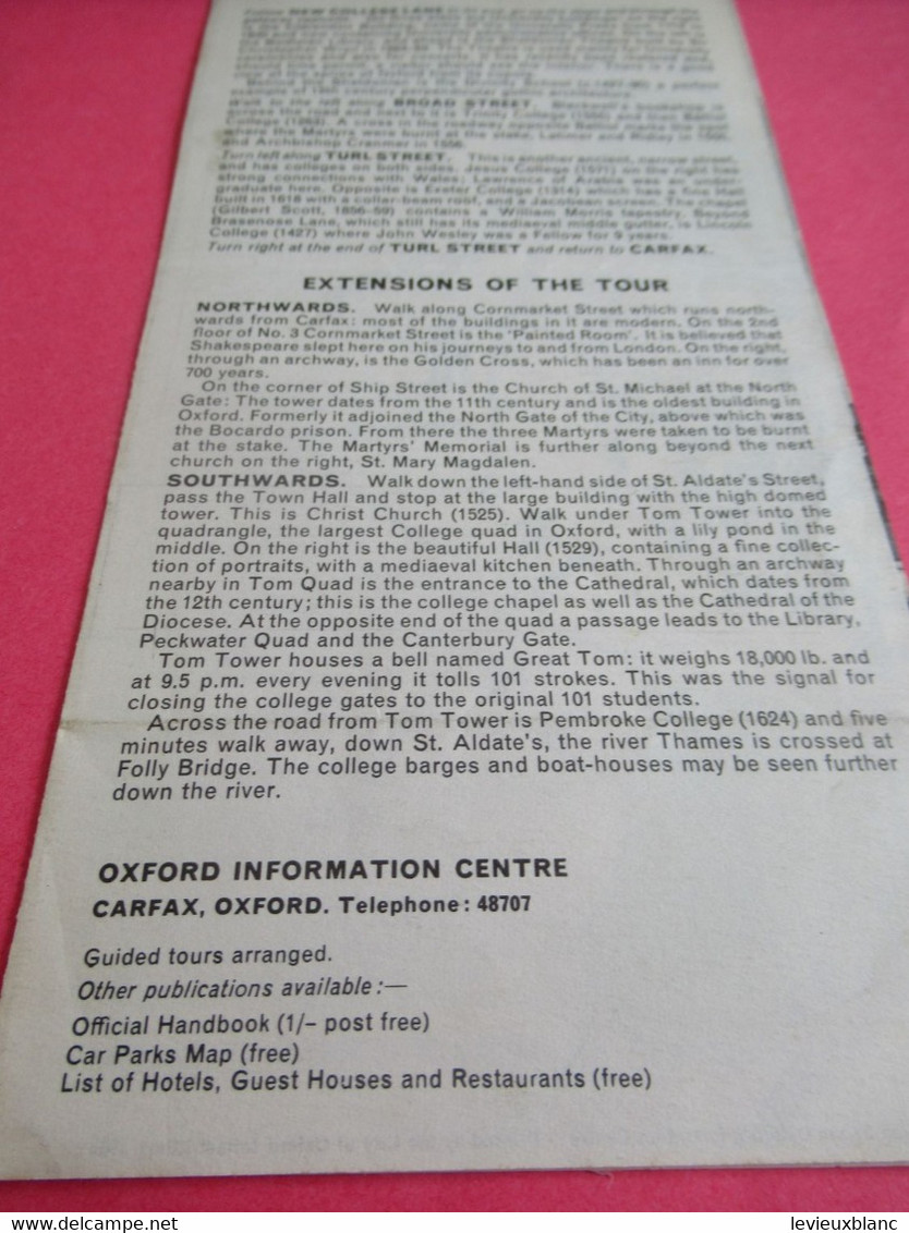 Dépliant Touristique En Anglais/ OXFORD/ Avec Plan  Central D'Oxford / 1966            PGC434 - Schöne Künste