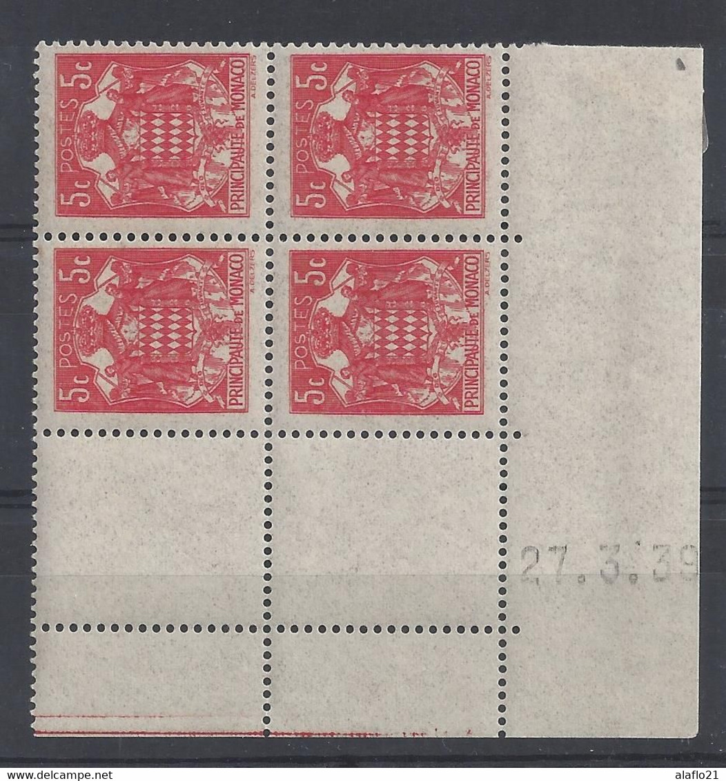 MONACO N° 157 - Bloc De 4 COIN DATE - NEUF SANS CHARNIERE - 27/3/39 - Unused Stamps