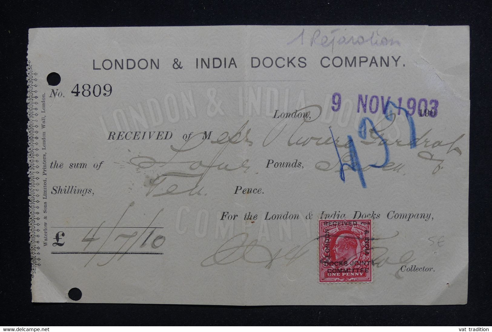 ROYAUME UNI - Document De Londres Avec Fiscal En 1903 - L 124542 - Fiscali