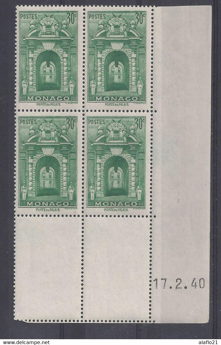 MONACO N° 171 - Bloc De 4 COIN DATE - NEUF SANS CHARNIERE - 17/2/40 - Unused Stamps