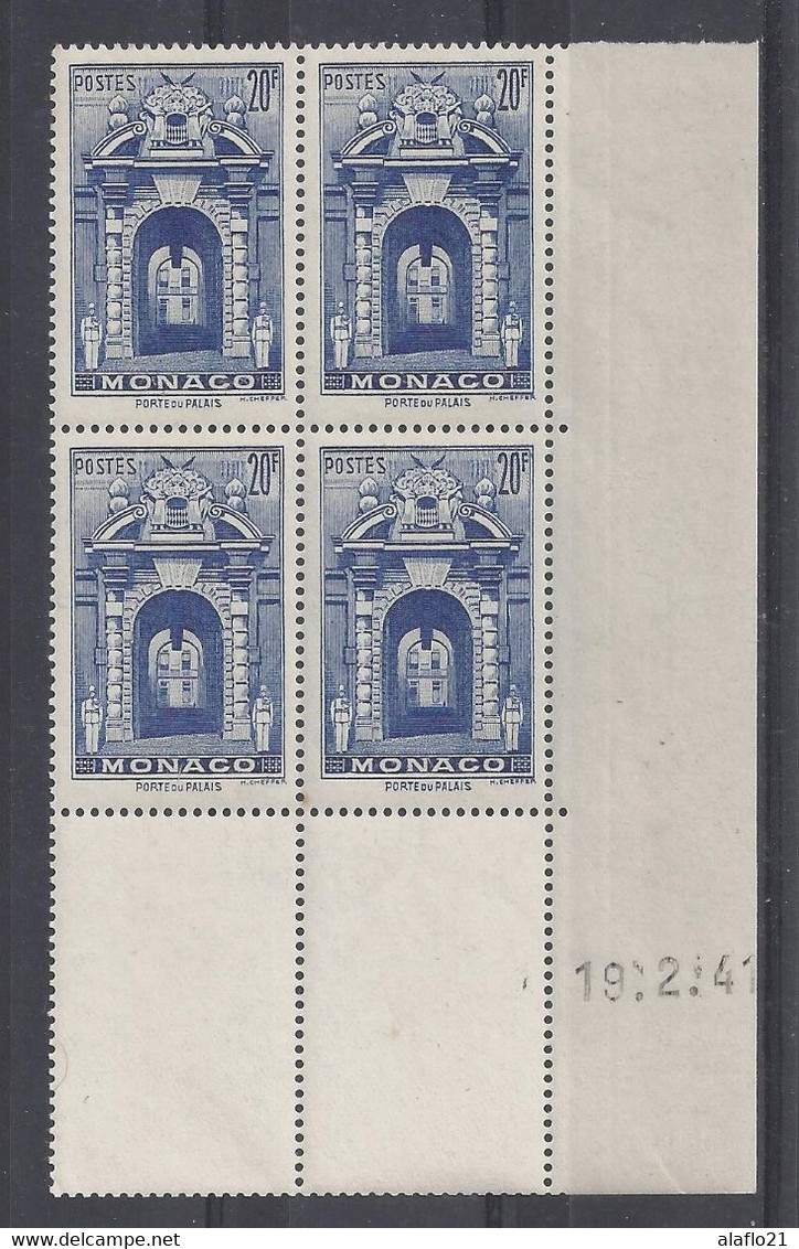 MONACO N° 183 - Bloc De 4 COIN DATE - NEUF SANS CHARNIERE - 19/2/41 - Unused Stamps