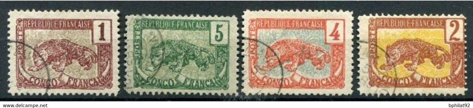 !!! CONGO FRANÇAIS : VARIÉTÉS CORNE TRONQUÉE SUR PANTHÈRE N° 27B/28C/29C/30C - Oblitérés