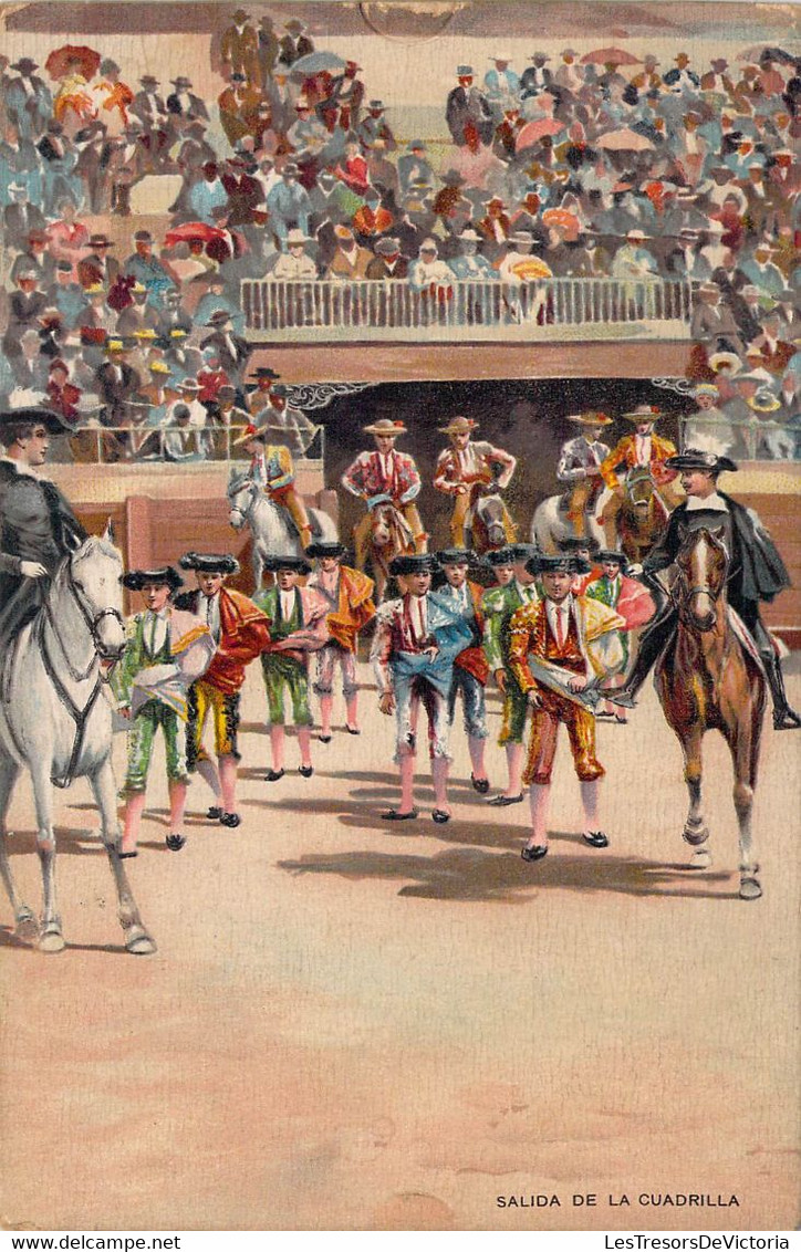 CPA - Corrida - Salida De La Cuadrilla - Chevaux - Torrero - Arêne - Illustration Peinte - Stierkampf