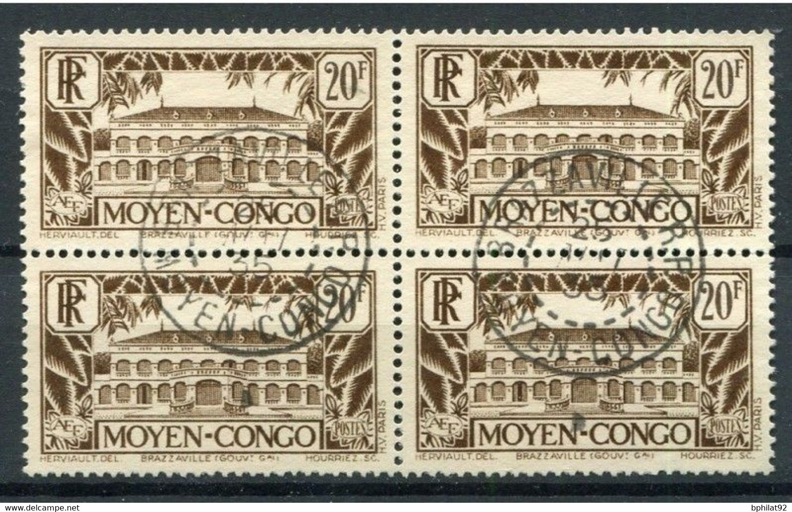 !!! CONGO : BLOC DE 4 DU N° 134 CACHETS DE BRAZZAVILLE - Used Stamps