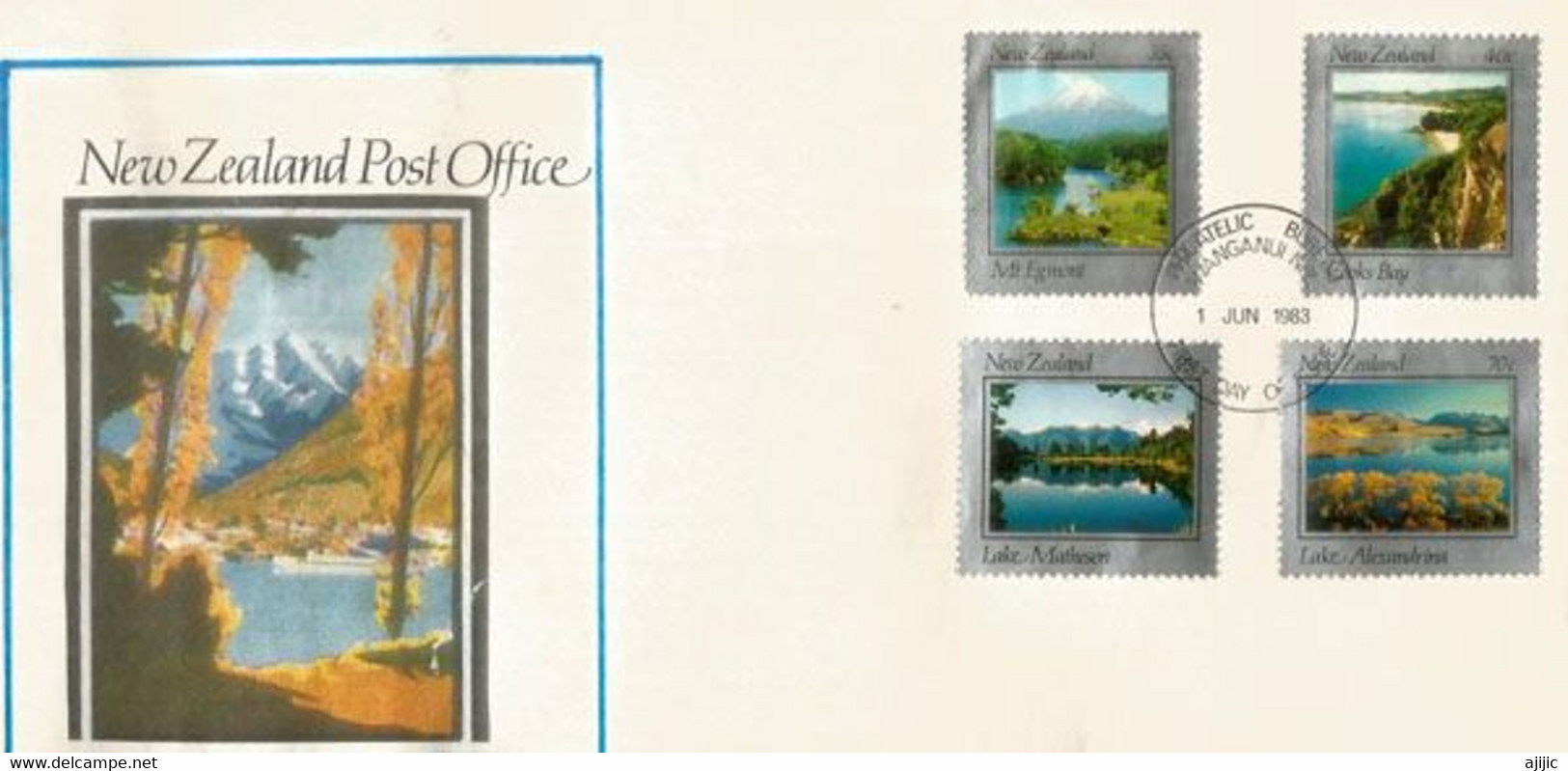 Magnifiques Paysages De Nouvelle-Zélande. Série Yv.844/47. FDC 1983 Mt Egmont,Cooks Bay,Lake Matheson,etc - Storia Postale