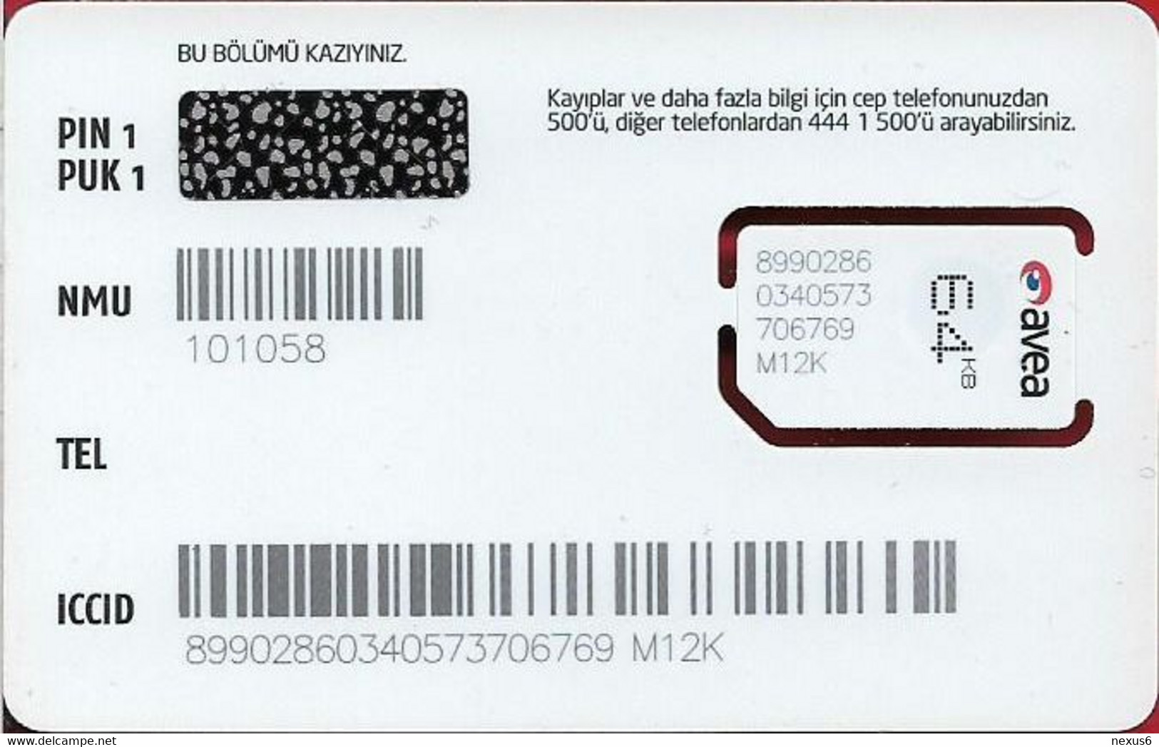 Turkey - Avea - Red White Design 64Kb GSM SIM2 Mini (Type 1), Mint - Türkei