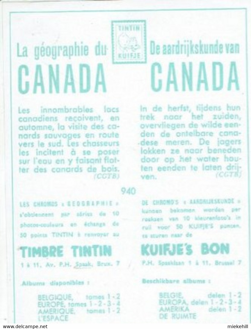 CANADA-CHASSE AUX CANARDS-IMAGE TINTIN-COLLECTION GEOGRAPHIE - Other & Unclassified