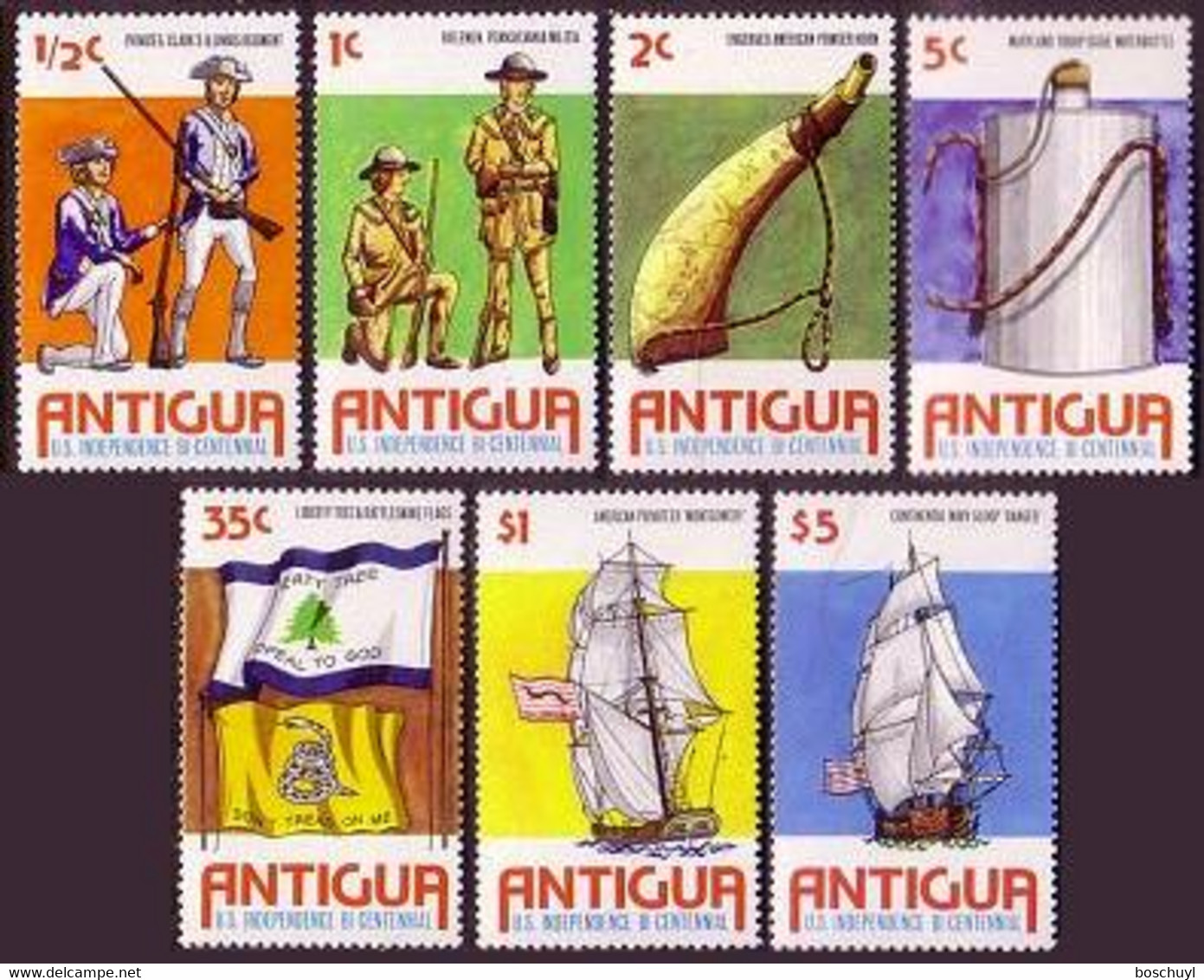 Antigua, 1976, USA Bicentennial, Independence, Sailing Ships, MNH, Michel 417-423 - Autres & Non Classés