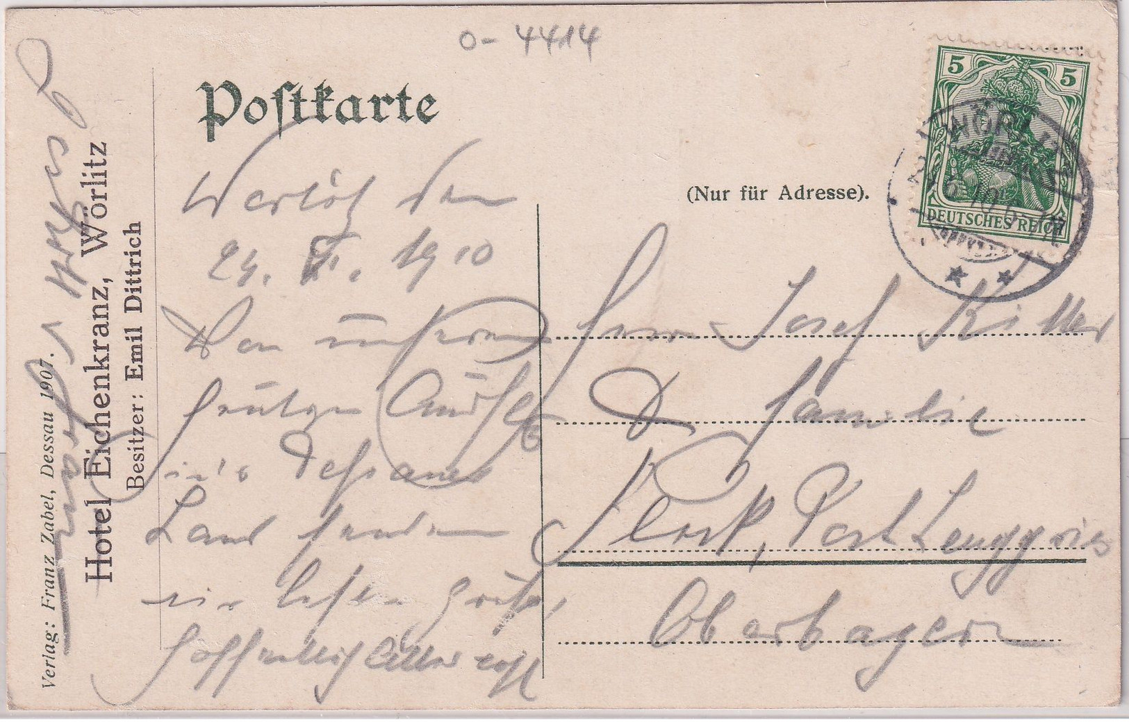 Sachsen-Anhalt - Wörlitz Hotel Eichenkranz Farb. AK Gelaufen 1910 - Other & Unclassified