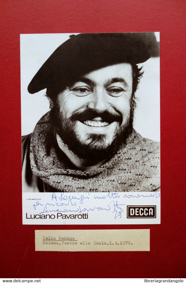 Autografo Luciano Pavarotti Cartoncino Fotografia Decca Boheme Milano 1979 - Andere & Zonder Classificatie