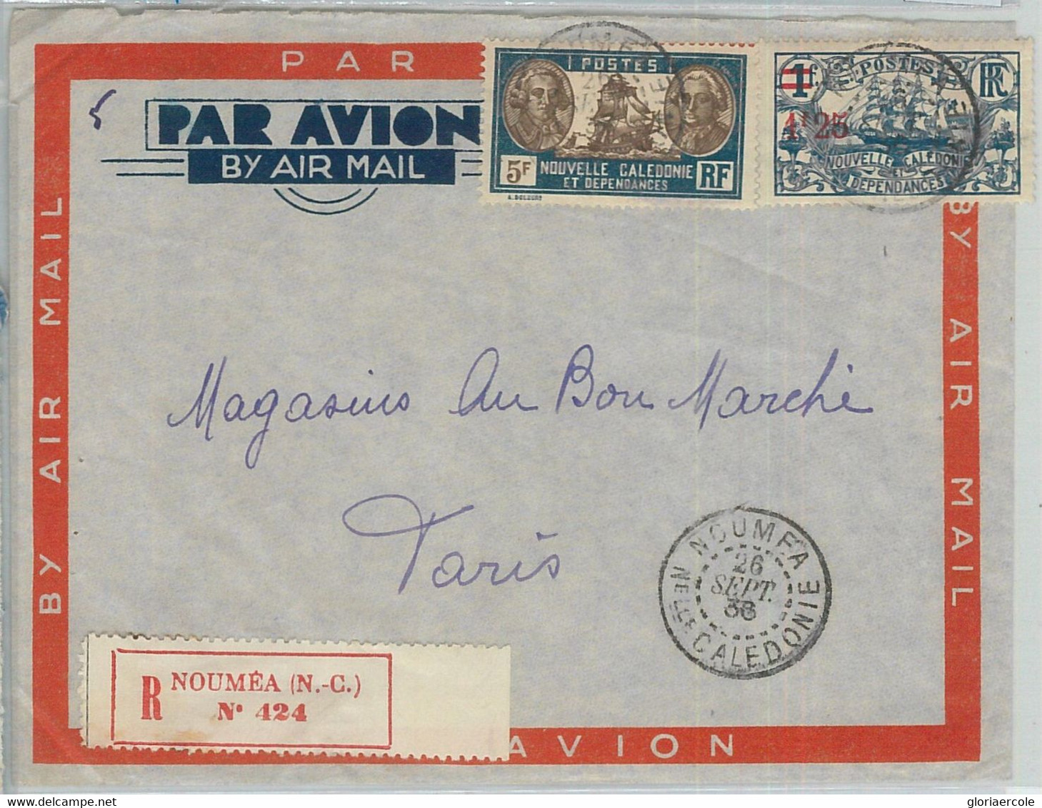 77373  - NOUVELLE CALEDONIE - POSTAL HISTORY -  REGISTERED COVER To FRANCE  1936 - Sonstige & Ohne Zuordnung