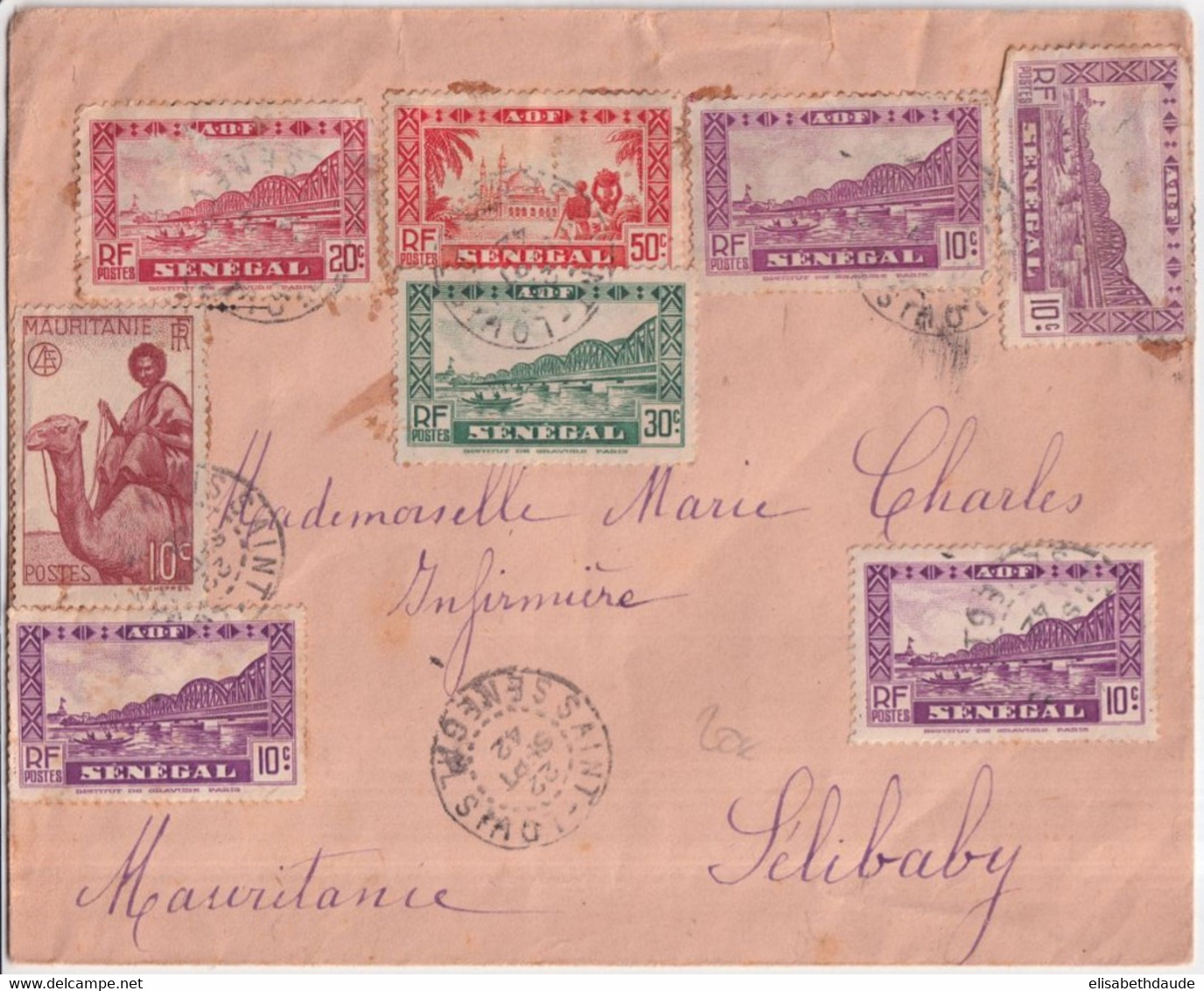 1942 - SENEGAL - AFFR. MIXTE / ENVELOPPE De SAINT-LOUIS => SELIBABY (MAURITANIE) ! - Briefe U. Dokumente