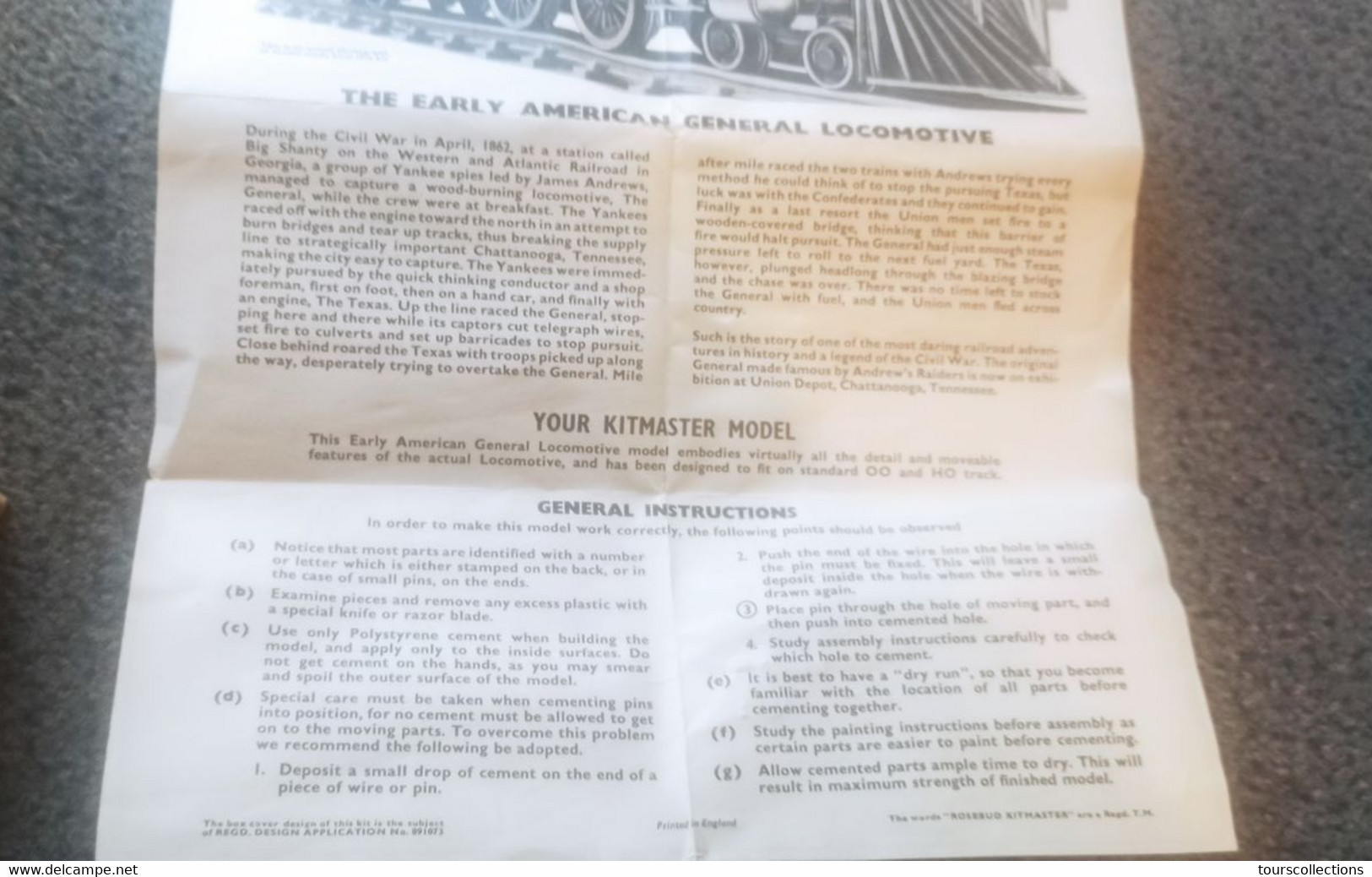 très ancienne MAQUETTE incomplète KITMASTER made in England LOCOMOTIVE VAPEUR USA Etats Unis Loco avec notice