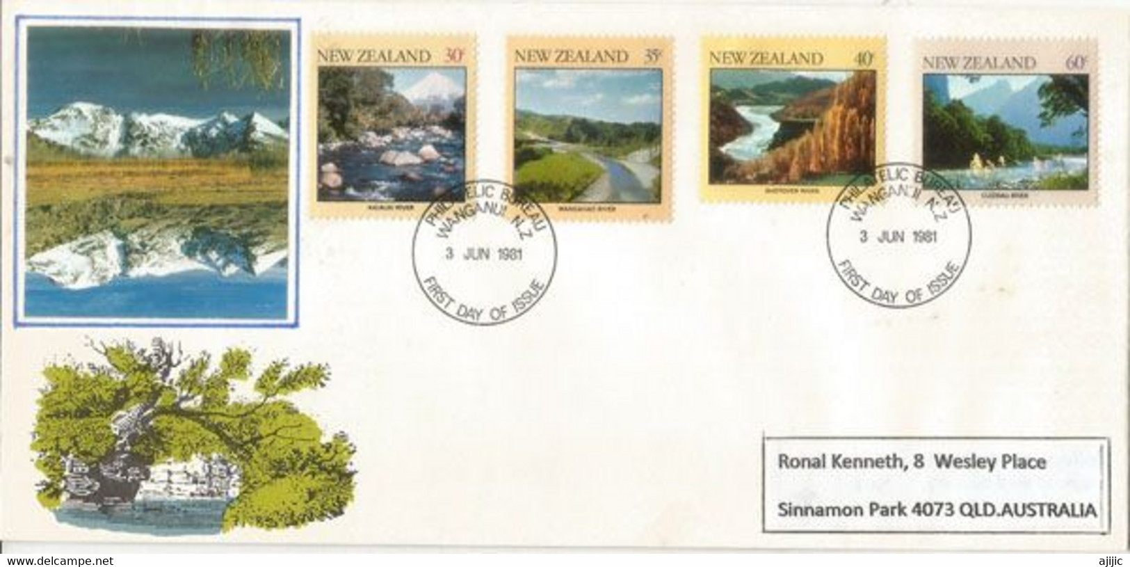 Magnifiques Paysages De Nouvelle-Zélande, Ses Rivières  Yv.# 792/95.  FDC 1981 - Cartas & Documentos