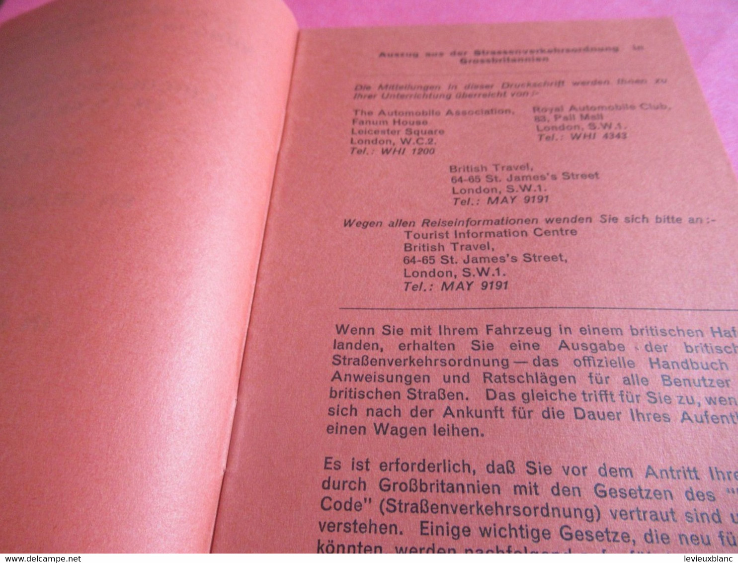 Fascicule D'Information/Réglementation Routière En Grande Bretagne / Traduction En FR - D- E- I / 1964          AC182 - Voitures